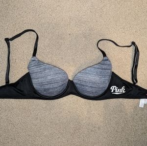 Victoria's Secret PINK bra - 32C - gray and black - lightly lined - underwire